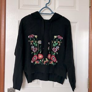 ZARA KNIT - Hooded Floral Embroidered Top, Size: M